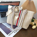 Weiyinxing Capacity Simple Straw Bag New Fashion Woven Women's Tote Shoulder Bag Trendy Striped Buckle Handbags for Women 2023 Summer