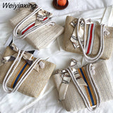 Weiyinxing Capacity Simple Straw Bag New Fashion Woven Women's Tote Shoulder Bag Trendy Striped Buckle Handbags for Women 2023 Summer