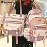 Weiyinxing New High School Girls Backpack Shoulder Bags Multi Pockets Waterproof School Bag Teenage Girls Kawaii Backpack Mochila