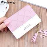 Weiyinxing Arrival Short Women Wallets Tassel Zipper Purse Patchwork Fashion Panelled Wallets Trendy Coin Purse Card Holder Leather