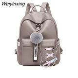 Weiyinxing Backpack Teenager Trend Student Schoolbags Multi-pocket Shoulder Bags Female Oxford cloth Backpack Fashion Hair ball pendant