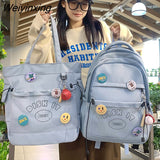 Weiyinxing Kawaii Letter Printing Women Backpack Fashion Cute Girl Two Piece School Bag Set Nylon Waterproof Travel Bag Book Pack Cool