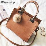 Weiyinxing Women Bag Fashion Messenger Bag Handbag Casual Tote Bag Female Large Shoulder High Quality Suede Leather Handbag With Fur Ball