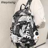 Weiyinxing Lady Male Printing Waterproof School Bag Women Graffiti College Backpack Men Travel Book Girl Boy Laptop Student Bag Fashion