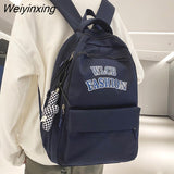 Weiyinxing Men and Women Cool Waterproof Nylon Laptop Backpack Large Capacity Letter Printing Travel Book Bag Teenagers Preppy Schoolbag