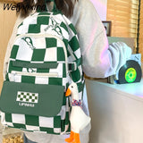 Weiyinxing Women Backpack Waterproof Multi-Pocket Nylon Bookbag Preppy Plaid Schoolbag for Adolescent Female Laptop Back Pack Travel Bag