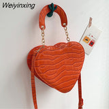 Weiyinxing Heart Tote Bag For Women 2023 Stone Pattern PU Leather Crossbody Bags Female Small Shoulder Bags Cute Purse Handbags