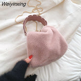 Weiyinxing Faux Fur Crossbody Shoulder Bags with Short Wide Handle for Women 2023 Winter Lady Luxury Travel Handbags and Purses Totes