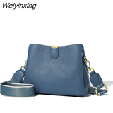 Weiyinxing Cow Leather Women Shoulder Crossbody Bag Fashion 3 Layer Ladies Small Bucket Handbag Genuine Leather Female Messenger Bag