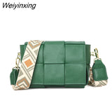 Weiyinxing Leather Women's Shoulder Bags Woven Cow Leather Crossbody Bags Designer Wide Straps Crossbody Bag Luxury Ladies Handbags