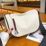 Weiyinxing Half Moon Bag 100% Genuine Leather Luxury Brand Handbag Wide Strap Crossbody Bag Shoulder Bag For Fashion Soft Women Bag