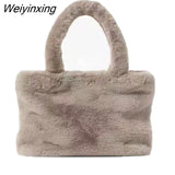Weiyinxing Women's Autumn And Winter Plush Bag Lambswool Women's Bag Large Capacity Tote Bag Black And Grey Shoulder Bag Villus Handbag