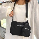 Weiyinxing Canvas Solid Color Letter Shoulder Bags with Mini Purse Pendant Women Bags Casual Small Crossbody Bags 2pcs Composite