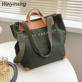 Weiyinxing canvas women handbags designer letters shoulder crossbody bags female large capacity tote leather patchwork shopper bag