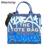 Weiyinxing Designer Graffiti Tote Bags for Women Canvas Chic Fashion Leisure Shoulder Bags Luxury Top-handle Female Handbag