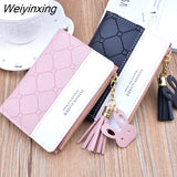 Weiyinxing Arrival Short Women Wallets Tassel Zipper Purse Patchwork Fashion Panelled Wallets Trendy Coin Purse Card Holder Leather