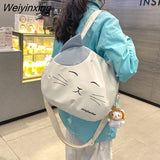 Weiyinxing Cat Nylon Tote Bag Large Capacity Round Cartoon Women's Handbags Shoulder Bags Youth Fashion Sling Messenger Bag Purses