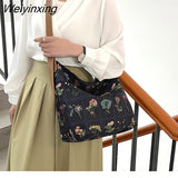 Weiyinxing Canvas Tote Bag Women Big Capacity Shopping Handbag Casual Lady Nylon Shoulder Bag Floral Handle Bag Reusable Tote bags