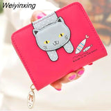 Weiyinxing Women Cute Cat Wallet Small Zipper Girl Wallet Brand Designed Pu Leather Women Coin Purse Female Card Holder Wallet Billetera