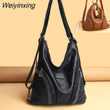 Weiyinxing Women Luxury Brand Shoulder Bag Rivet Soft Leather Handbag Multifunction Backpack Large Capacity Ladies Messenger Bag Sac a Main