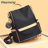 Weiyinxing New Waterproof Fabric Large Female Shoulder Bag Large Capacity Simple Style Casual Mochila Travel Women Anti-theft Backpack