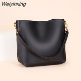 Weiyinxing Luxury Solid Color Cow Leather Bucket Bag 100% Soft Genuine Leather Women Shoulder Crossbody Bag Designer Ladies Handbag