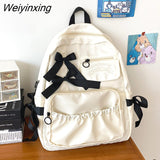 Weiyinxing Women Japanese Sweet Backpack Ladies Cute Hit Color Bow Backpack Large Capacity Travel Mochila College Style Student School Bag