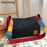 Weiyinxing Canvas Shoulder Bag Big Capacity Women Messenger Bag Female Crossbody Bags Colored Straps Retro Handbag for Student