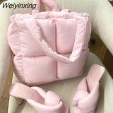 Weiyinxing Sapce Padded Large Tote Bag Designer Women Handbags Luxury Nylon Down Cotton Shoulder Bags Plaid Big Winter Bag Sac 2023 911