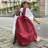 Weiyinxing Fashion Red Backpack Women Waterproof Solid Color High School Bag for Teenage Girl Cute Student Bag Portable Travel Rucksack