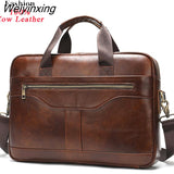 Weiyinxing Real Cowskin Men Computer Business Shoulder Bags Retro Solid Travel Laptop Briefcase High Quality Vintage Leisure Handbags