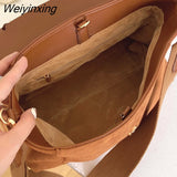 Weiyinxing FASHION Faux Suede Shoulder Bag for Women Widen Strap Handbag Luxury Designer Bag High Quality Bag for Ladies