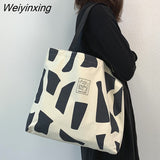 Weiyinxing Women Canvas Shopping Bags Eco Reusable Foldable Shoulder Bags Large Capacity Handbags Casual Cute Bag for Women Dropshipping