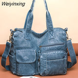 Weiyinxing Women Soft PU Leather Handbag Luxury Designer Multi-compartment Shoulder Crossbody Bags Ladies Large Capacity Blue Messenger Sac