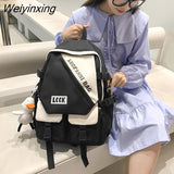 Weiyinxing Kawaii Letter Printing Women Backpack Fashion Waterproof Nylon Set Bag Rucksack Cool Schoolbag for Teen Girls Travel Mochila