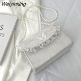 Weiyinxing Crossbody Bags for Women Vintage Lace Pearl Chain Ladies Small Square Shoulder Bag Female Clutch Purse Handbags Messenger