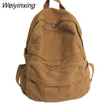 Weiyinxing Solid Color Retro Women Backpack Korean Version Washed Canvas Female Handbag Travel Rucksack Teenage Girl Student Schoolbag