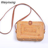 Weiyinxing Black White Round Straw Bags Women Summer Rattan Bag Handmade Woven Beach Cross Body Bag Circle Bohemia Handbag Bali Box