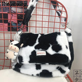 Weiyinxing Women Plush Bag Female Messenger High Capacity Women Shoulder Bag Dairy Cow Color Student Bag Contrasting Colors Cute Plush Bag