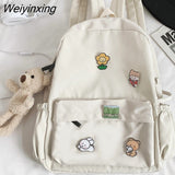 Weiyinxing Student Bear Backpack Kawaii Nylon Women Cute School Bag Girl College Badge Backpack Cartoon Book Female Bag Trendy Fashion