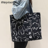 Weiyinxing Women Canvas Shopping Bags Eco Reusable Foldable Shoulder Bags Large Capacity Handbags for Groceries 2023 Dropshipping