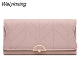 Weiyinxing New Fashion Ladies Long Wallet PU Leather Solid Color Striped Coin Purse Zipper Folding Dark Buckle Women's Clutch