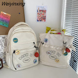 Weiyinxing Kawaii Letter Printing Women Backpack Fashion Cute Girl Two Piece School Bag Set Nylon Waterproof Travel Bag Book Pack Cool