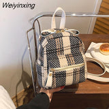 Weiyinxing Winter Plaid Nylon Women Backpack New Korean Students Small Schoolbag Campus Stripe Style Fashion Girls Travel Bags