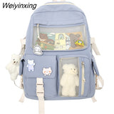 Weiyinxing New Buckle Badge Women Backpack Candy Color Fashion Cute Schoolbag Shoulder Student Bag Teenage Girls College Backpack