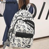 Weiyinxing New Fashion Girl Graffiti Design Bookbag for Teens Backpack Colleg Cute Schoolbag Laptop Rucksack Women Mochila Travel Bag