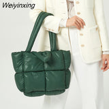 Weiyinxing Large Tote Padded Handbags Designer Quilted Women Shoulder Bags Luxury Nylon Down Cotton Crossbody Bag Winter Purse 2023