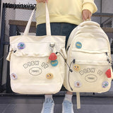 Weiyinxing Kawaii Letter Printing Women Backpack Fashion Cute Girl Two Piece School Bag Set Nylon Waterproof Travel Bag Book Pack Cool