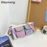 Weiyinxing Contrast Color Women Bag Fashion Double Pocket Chain Lady's Bag Female Leisure Shoulder Bag Cute messenger Bags Small