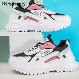 Weiyinxing Platform Daddy Shoes Women White Sport Shoes Platform Chunky Sneakers Women Thick-Soled Patchwork Shoes Casual Running